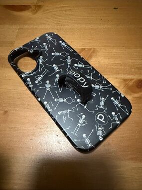 Black Skeleton Pattern Loopy Phone Case with Ring Grip for IPhone 16